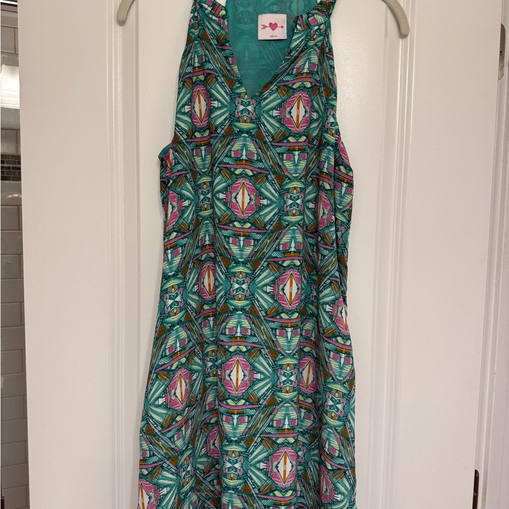 Buddy Love Geometric Print Mini Dress - Teal and Pink